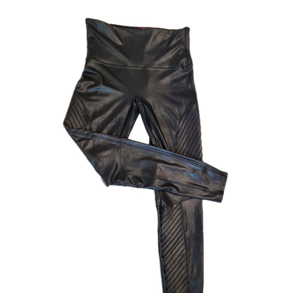 Spanx Faux Leather Shiny Moto Leggings XL Black Bikercore Punkcore Biker - Picture 4 of 9